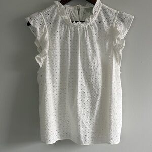 Ryegrass White Eyelet Lace‎ Blouse XL Ruffle Neck Cottagecore Top